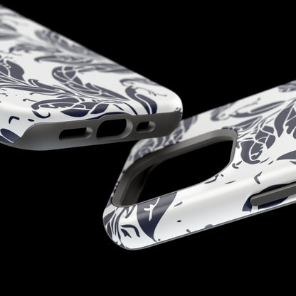 Floral Vine Magnetic Impact Phone Case — Navy Botanical Protective Cover - DIGITAL X