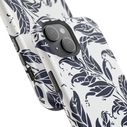 Floral Vine Magnetic Impact Phone Case — Navy Botanical Protective Cover - DIGITAL X