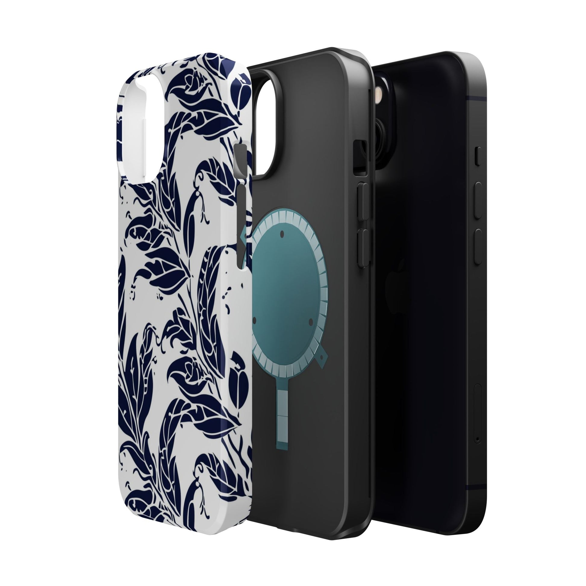 Floral Vine Magnetic Impact Phone Case — Navy Botanical Protective Cover - DIGITAL X