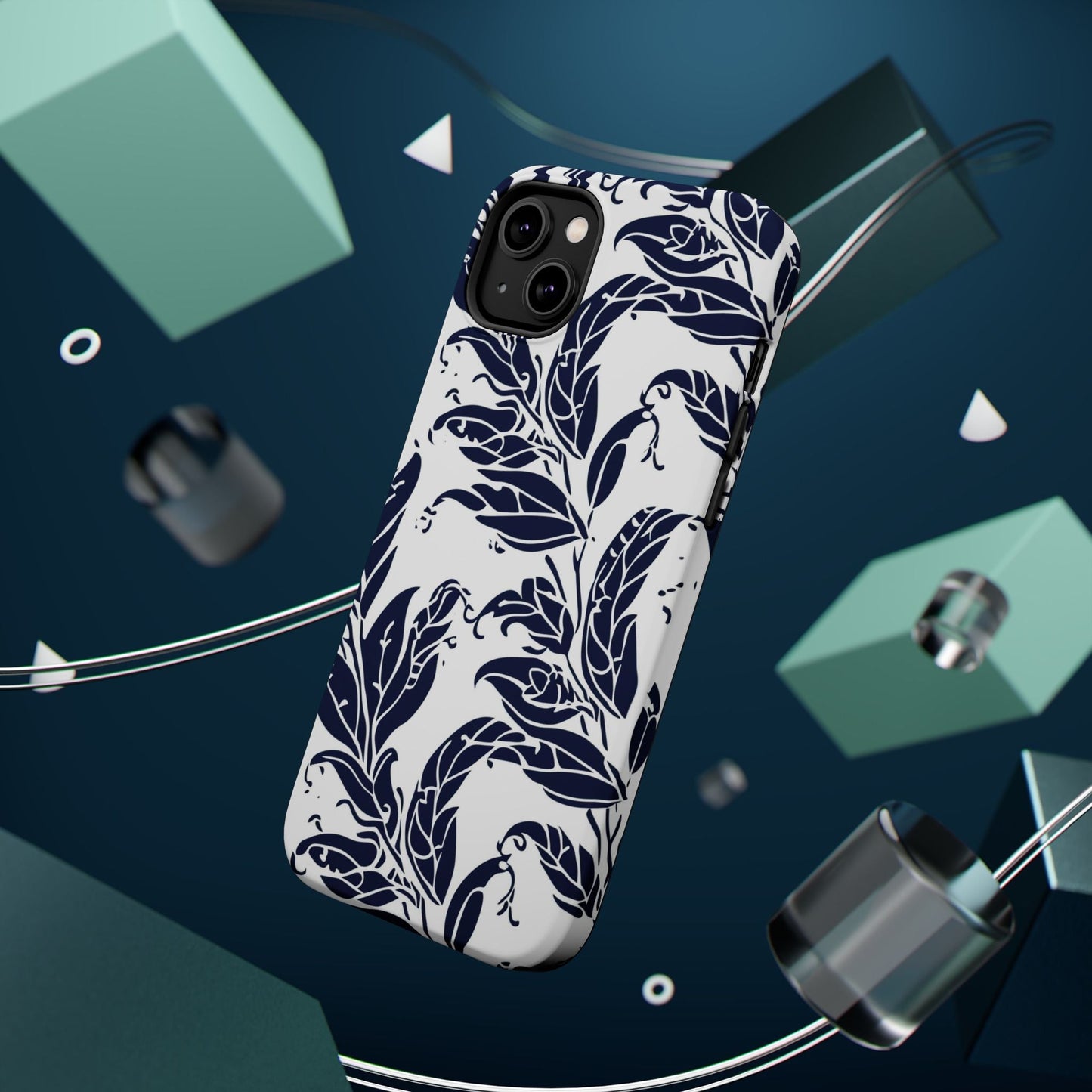 Floral Vine Magnetic Impact Phone Case — Navy Botanical Protective Cover - DIGITAL X