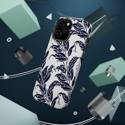 Floral Vine Magnetic Impact Phone Case — Navy Botanical Protective Cover - DIGITAL X
