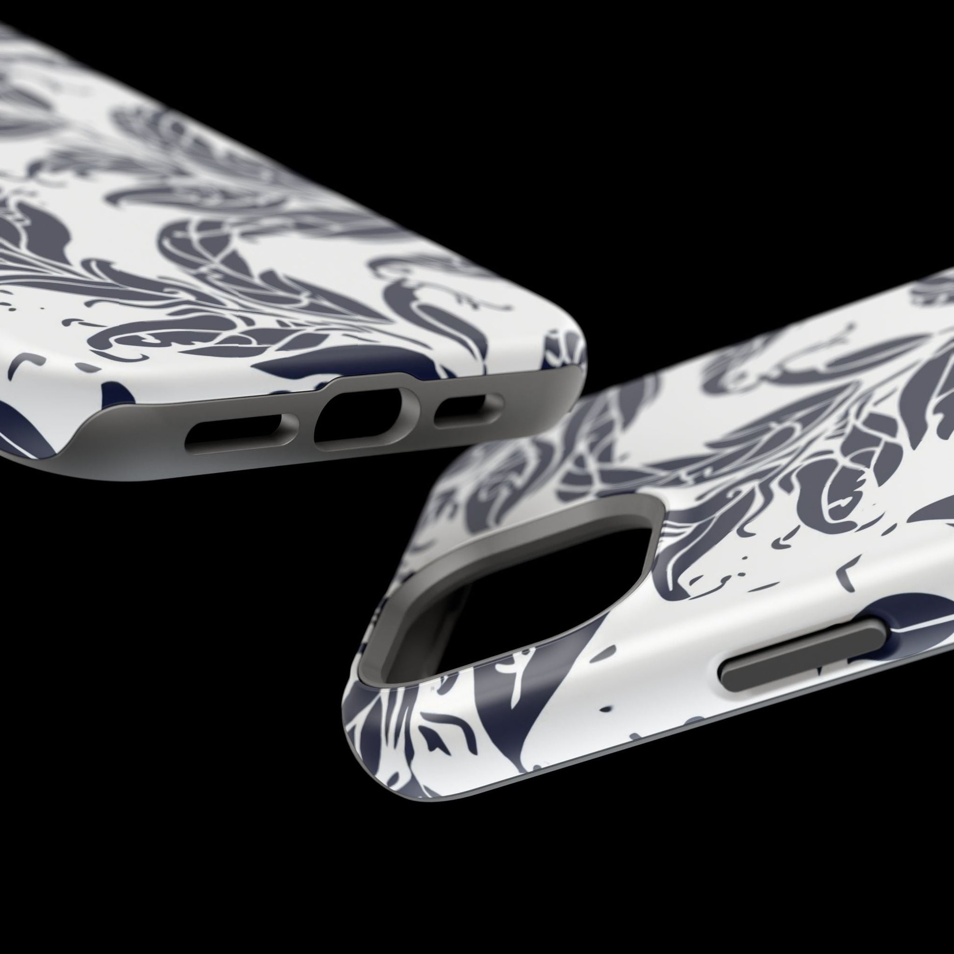 Floral Vine Magnetic Impact Phone Case — Navy Botanical Protective Cover - DIGITAL X