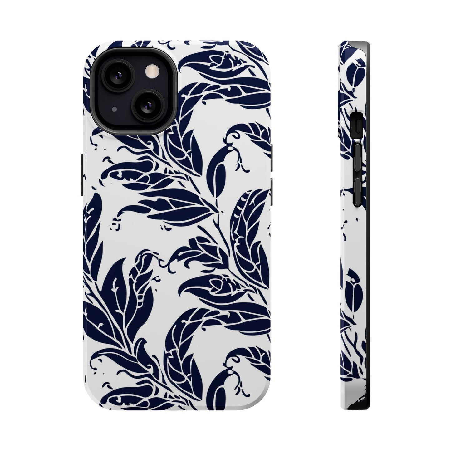 Floral Vine Magnetic Impact Phone Case — Navy Botanical Protective Cover - DIGITAL X