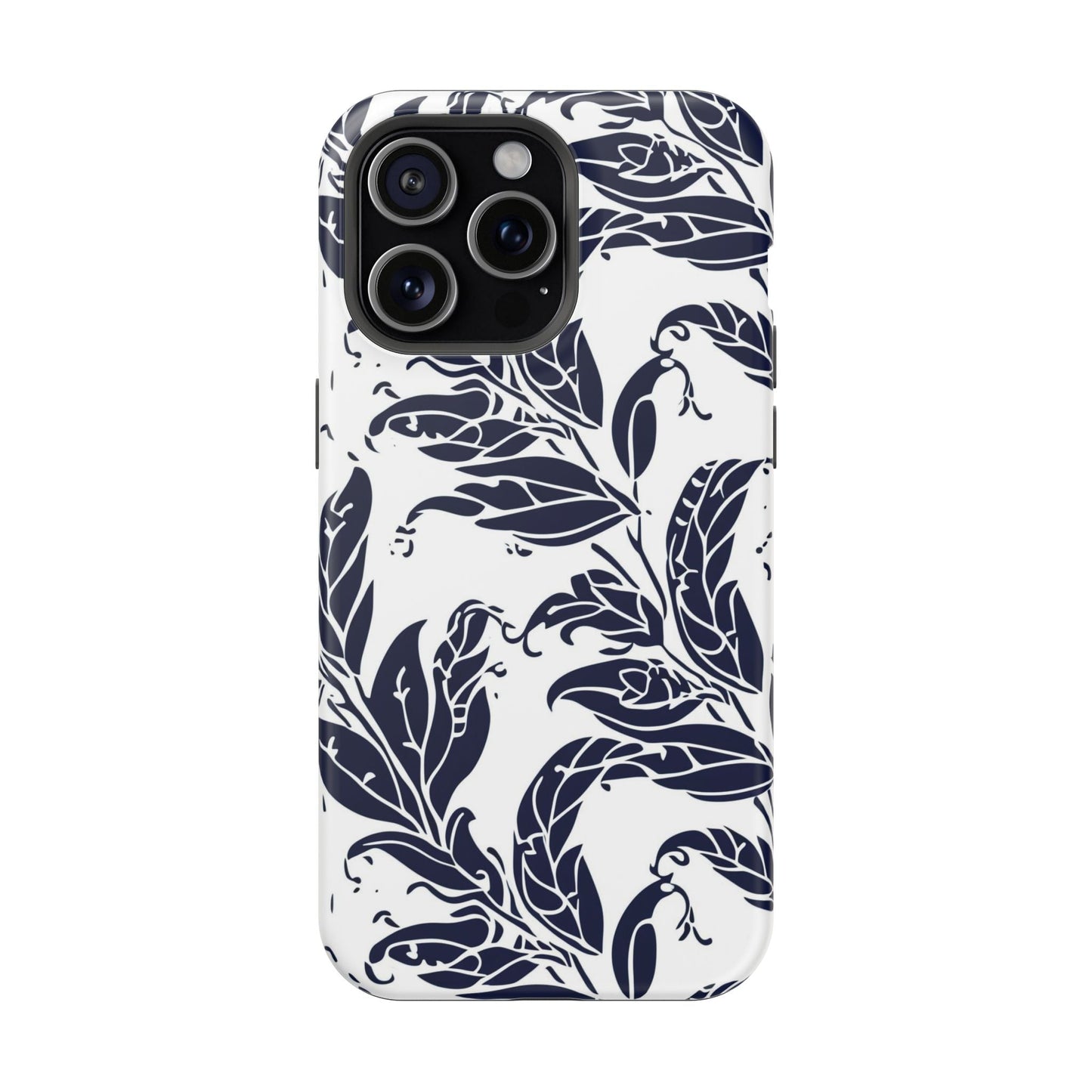 Floral Vine Magnetic Impact Phone Case — Navy Botanical Protective Cover - DIGITAL X