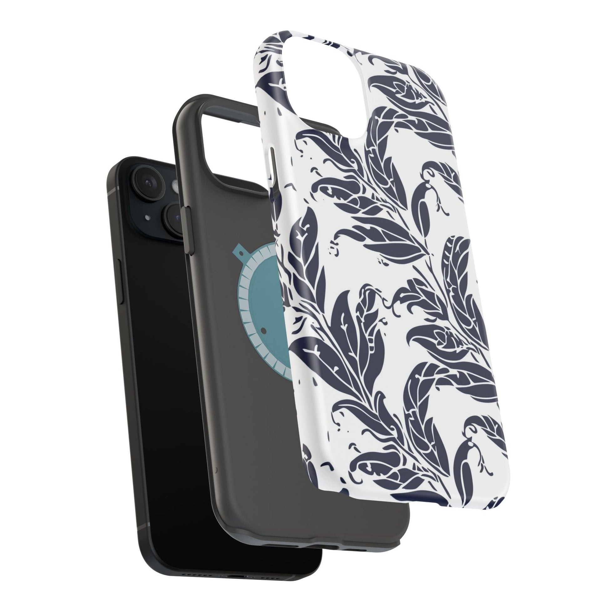 Floral Vine Magnetic Impact Phone Case — Navy Botanical Protective Cover - DIGITAL X