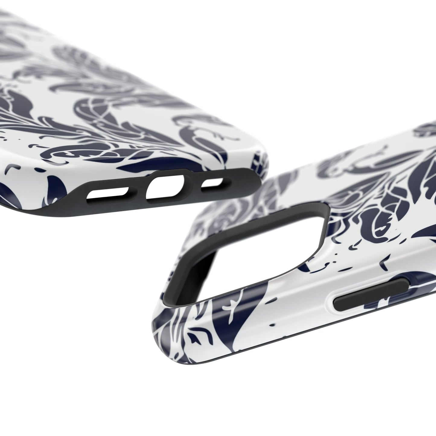 Floral Vine Magnetic Impact Phone Case — Navy Botanical Protective Cover - DIGITAL X