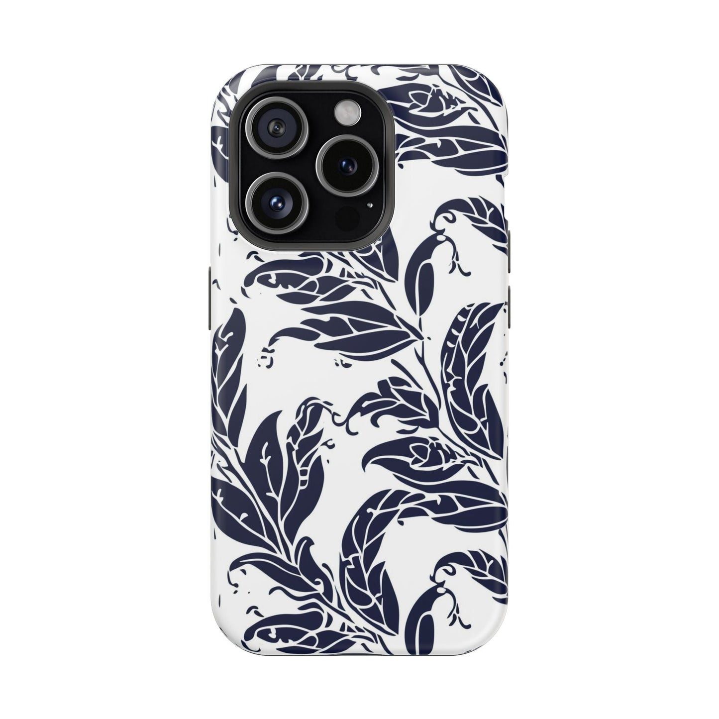 Floral Vine Magnetic Impact Phone Case — Navy Botanical Protective Cover - DIGITAL X