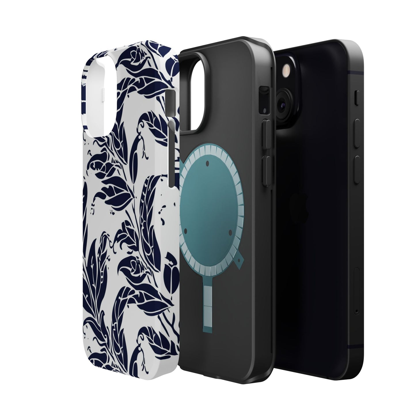 Floral Vine Magnetic Impact Phone Case — Navy Botanical Protective Cover - DIGITAL X