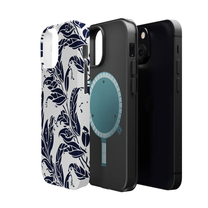 Floral Vine Magnetic Impact Phone Case — Navy Botanical Protective Cover - DIGITAL X