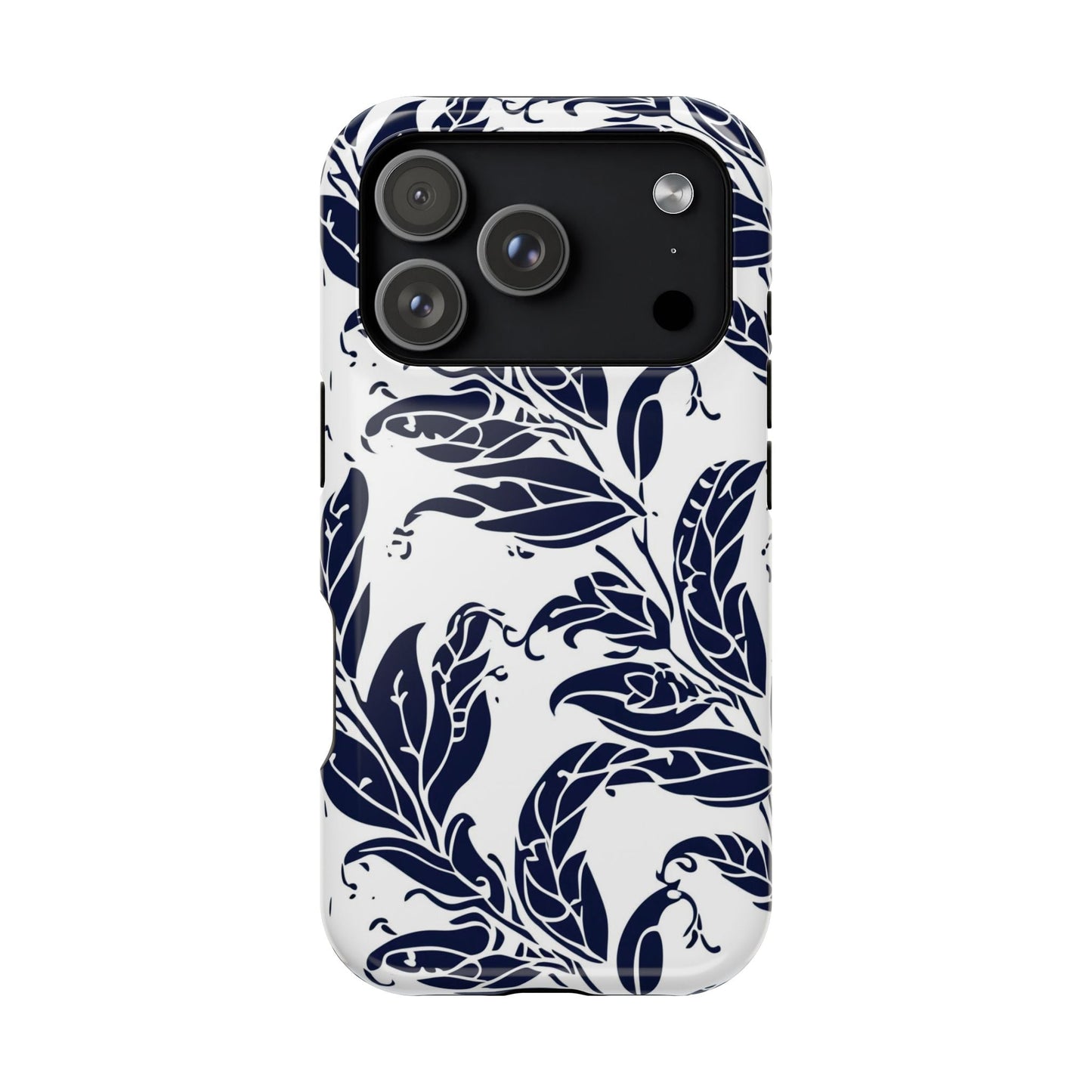 Floral Vine Magnetic Impact Phone Case — Navy Botanical Protective Cover - DIGITAL X