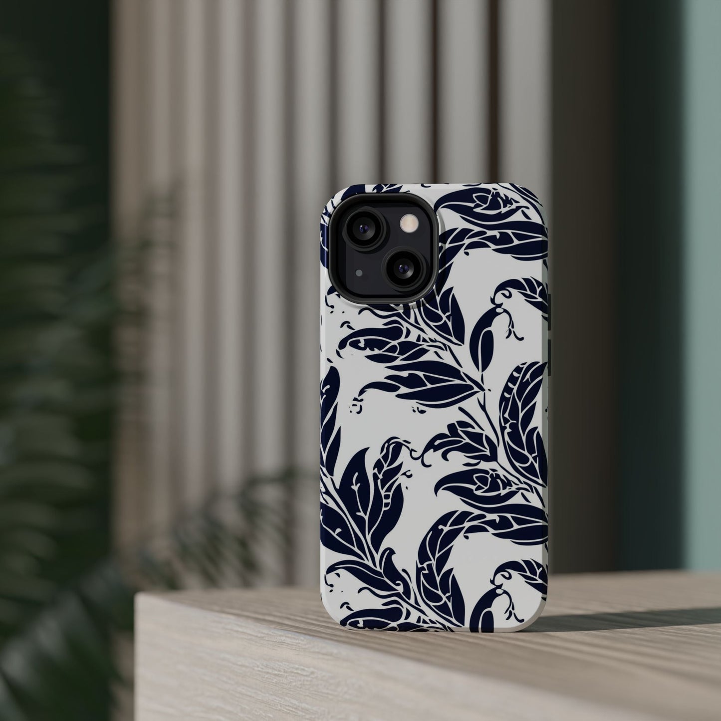 Floral Vine Magnetic Impact Phone Case — Navy Botanical Protective Cover - DIGITAL X