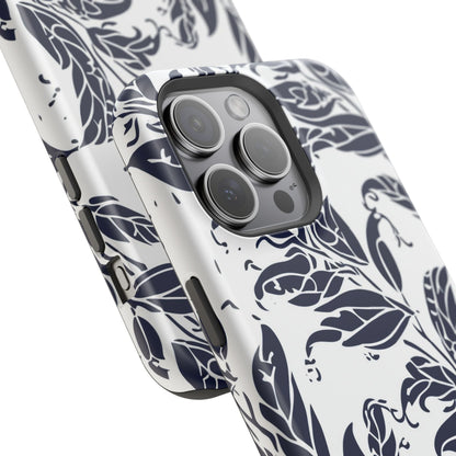 Floral Vine Magnetic Impact Phone Case — Navy Botanical Protective Cover - DIGITAL X