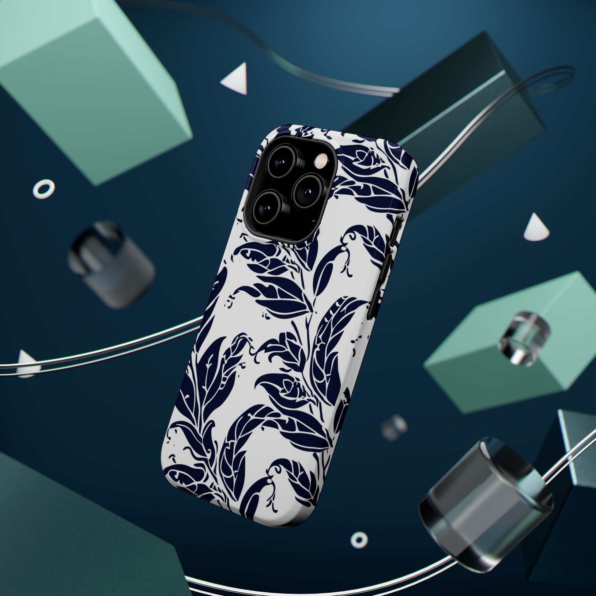 Floral Vine Magnetic Impact Phone Case — Navy Botanical Protective Cover - DIGITAL X