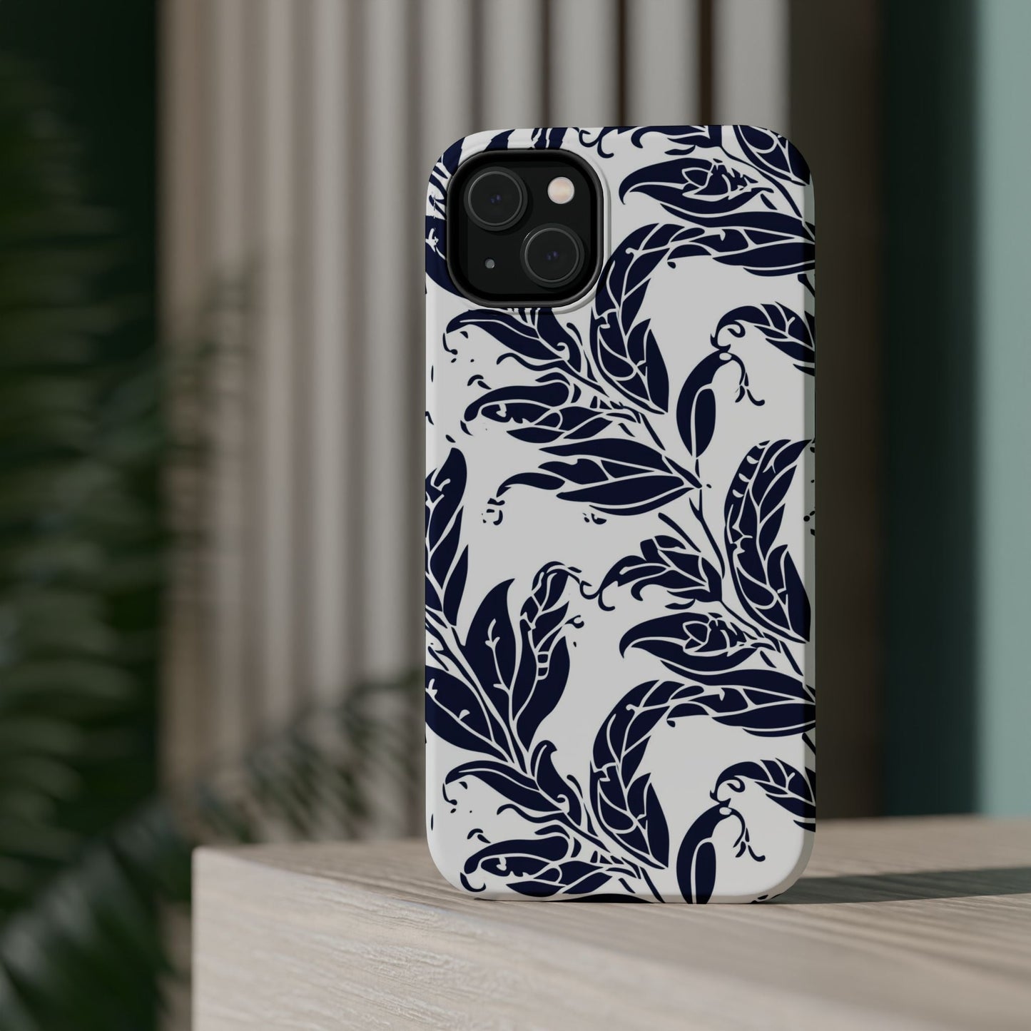 Floral Vine Magnetic Impact Phone Case — Navy Botanical Protective Cover - DIGITAL X