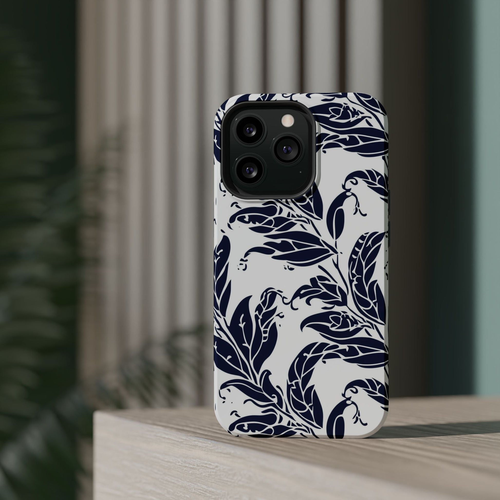 Floral Vine Magnetic Impact Phone Case — Navy Botanical Protective Cover - DIGITAL X
