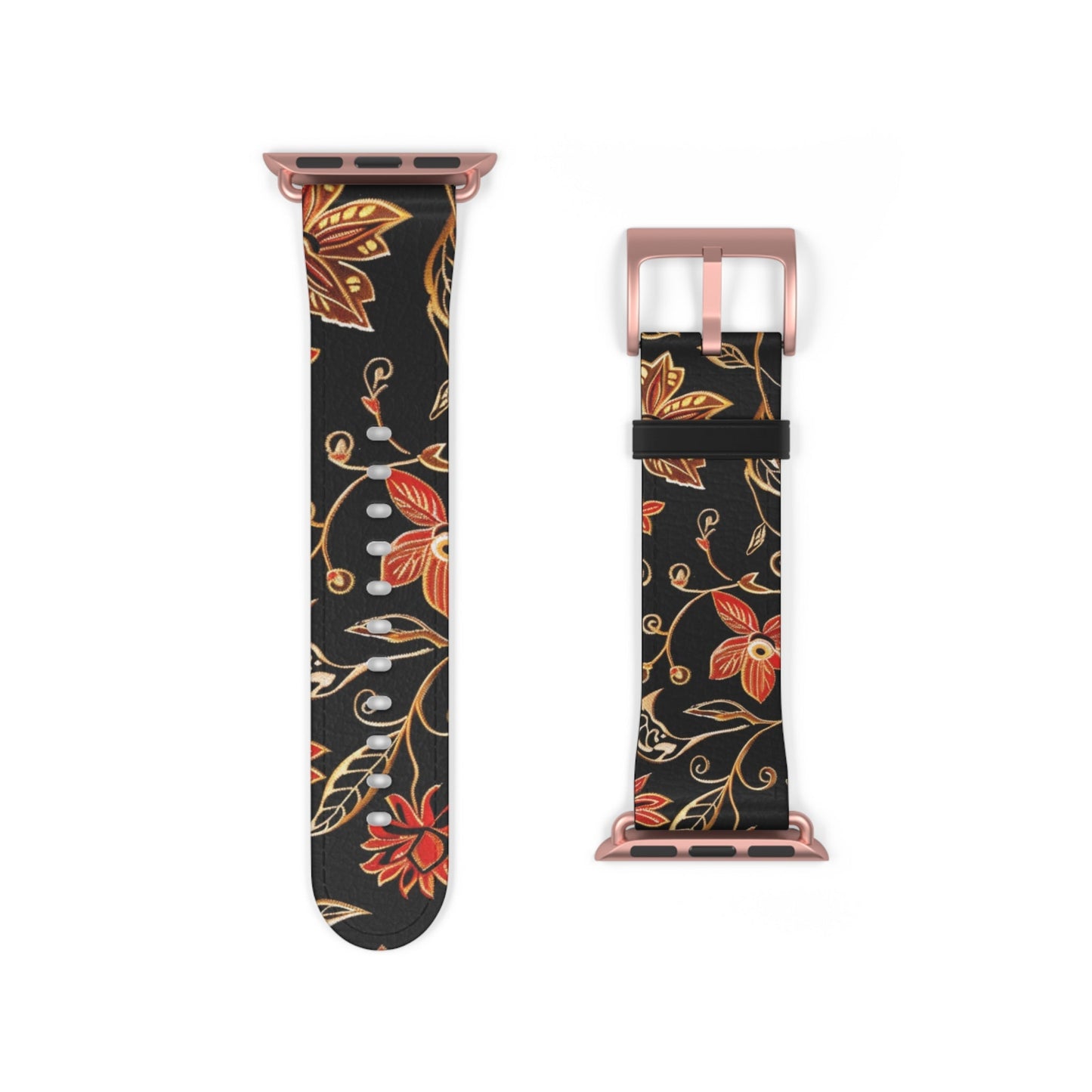 Floral Vines Watch Band – Black & Rust Botanical Apple Watch Strap - DIGITAL X