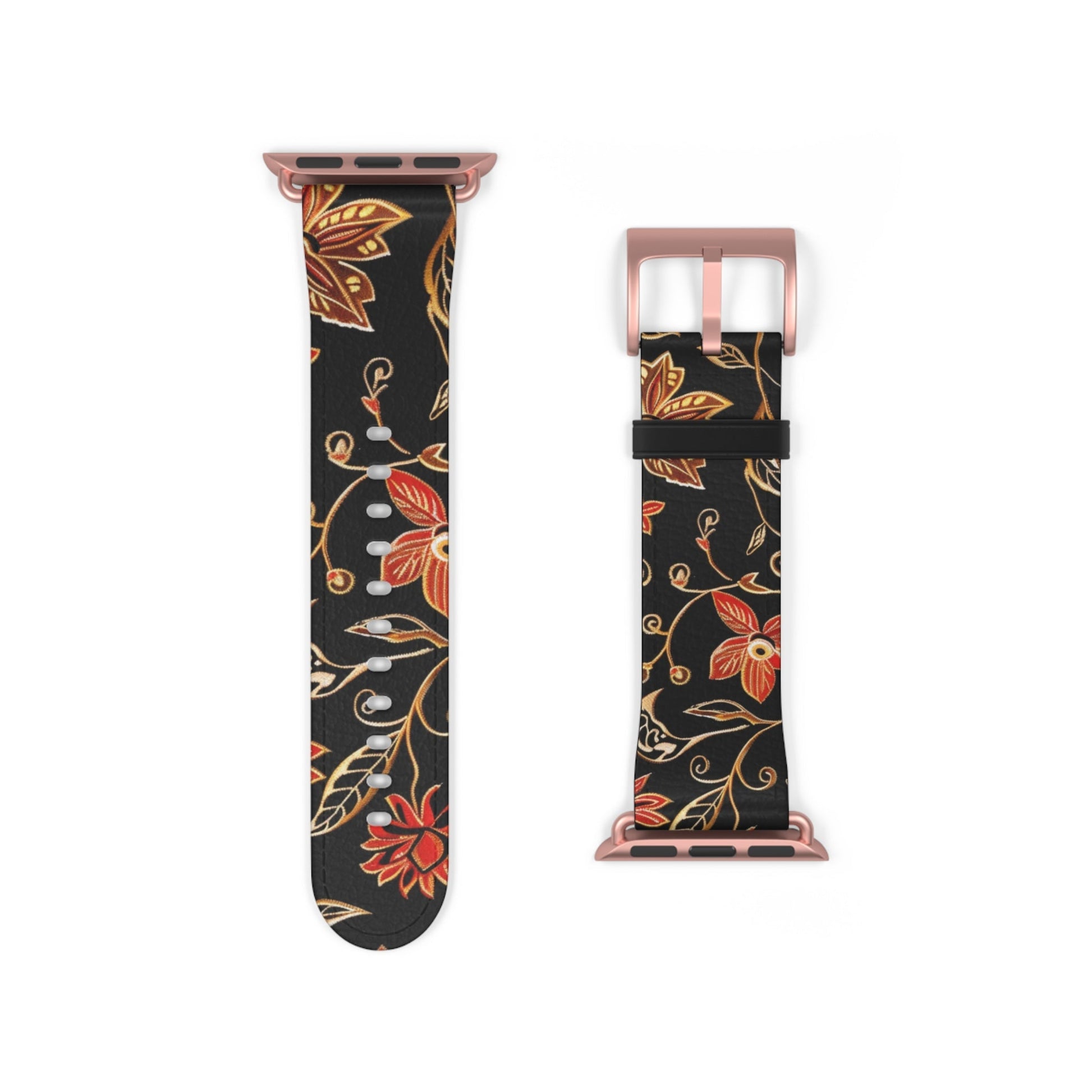 Floral Vines Watch Band – Black & Rust Botanical Apple Watch Strap - DIGITAL X