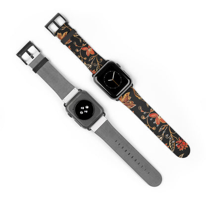 Floral Vines Watch Band – Black & Rust Botanical Apple Watch Strap - DIGITAL X