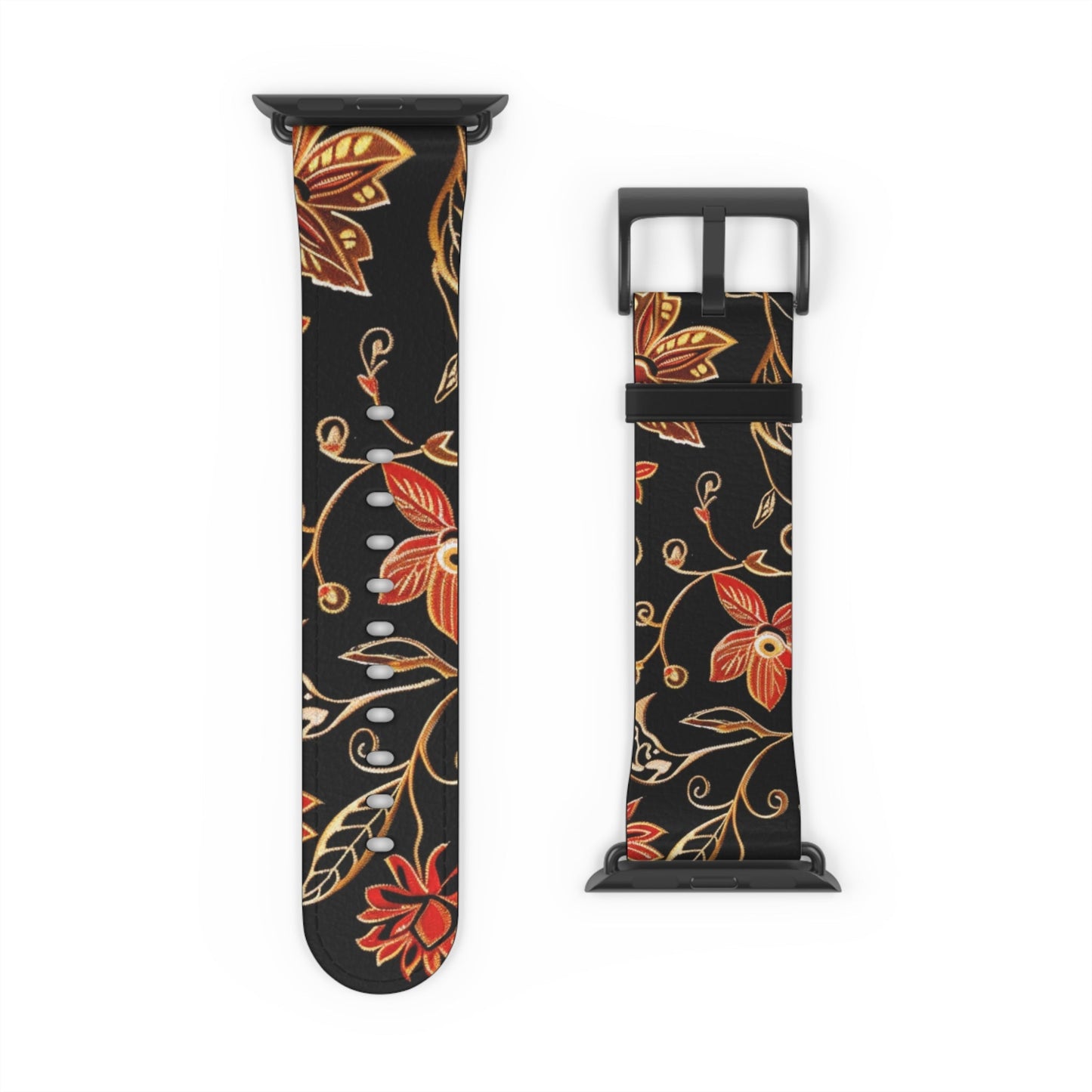 Floral Vines Watch Band – Black & Rust Botanical Apple Watch Strap - DIGITAL X