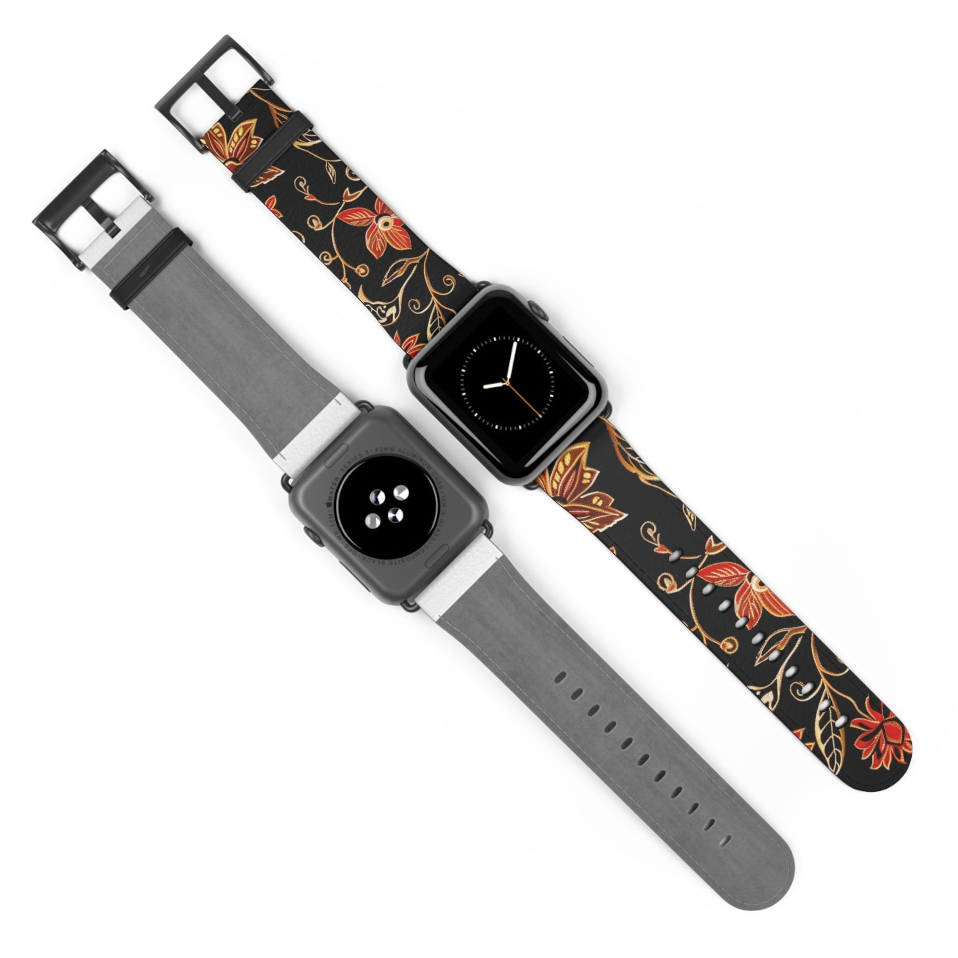 Floral Vines Watch Band – Black & Rust Botanical Apple Watch Strap - DIGITAL X