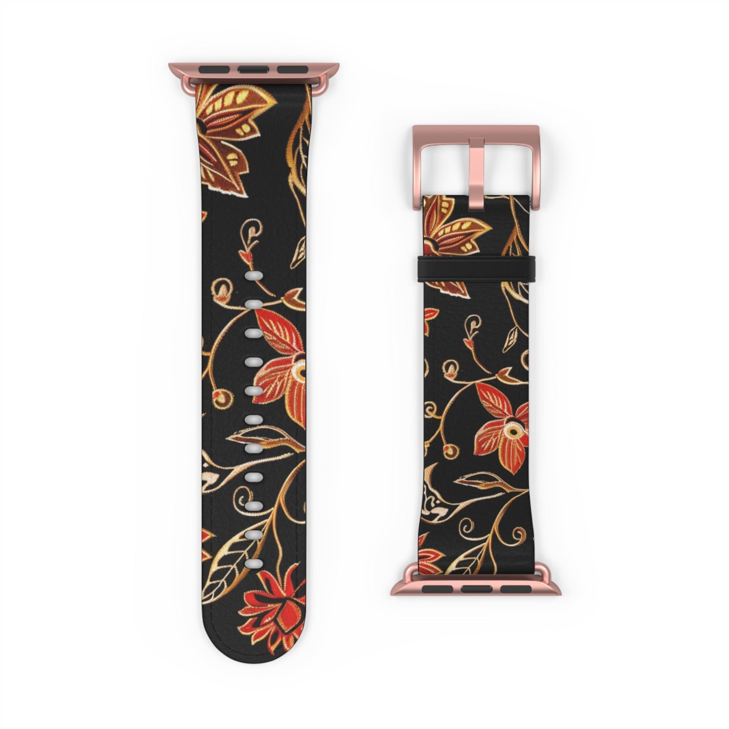 Floral Vines Watch Band – Black & Rust Botanical Apple Watch Strap - DIGITAL X