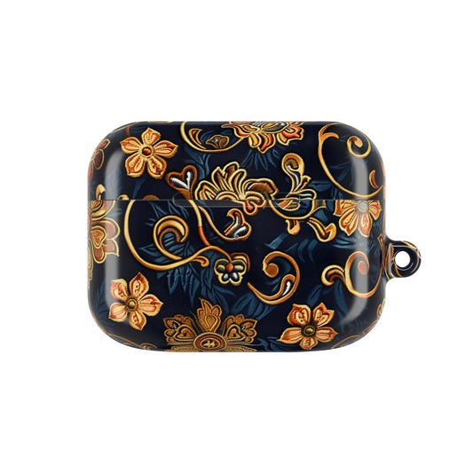 Floral Vintage AirPod Case — Gold on Navy Decorative Silicone Cover - DIGITAL X