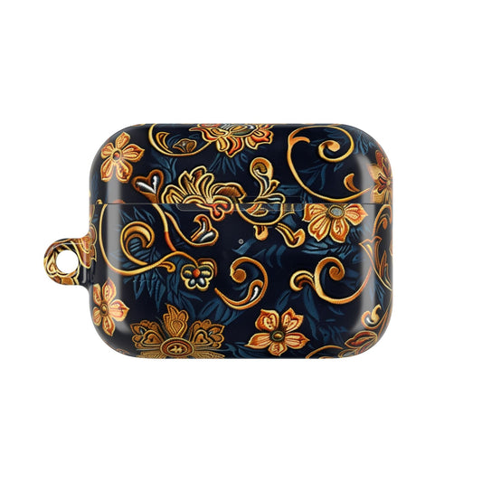 Floral Vintage AirPod Case — Gold on Navy Decorative Silicone Cover - DIGITAL X