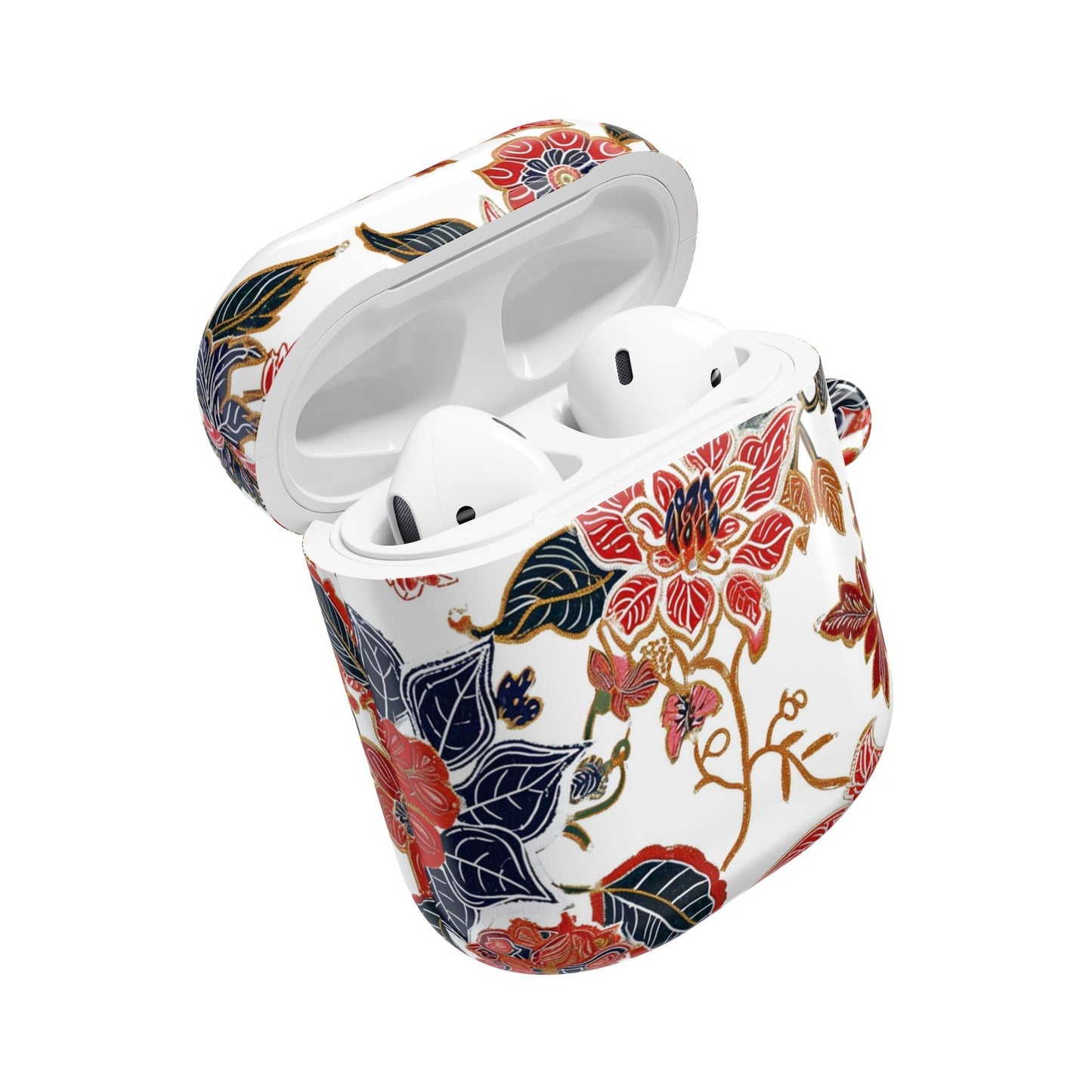 Floral Vintage AirPod Case — Red & Navy Botanical Protective Cover - DIGITAL X