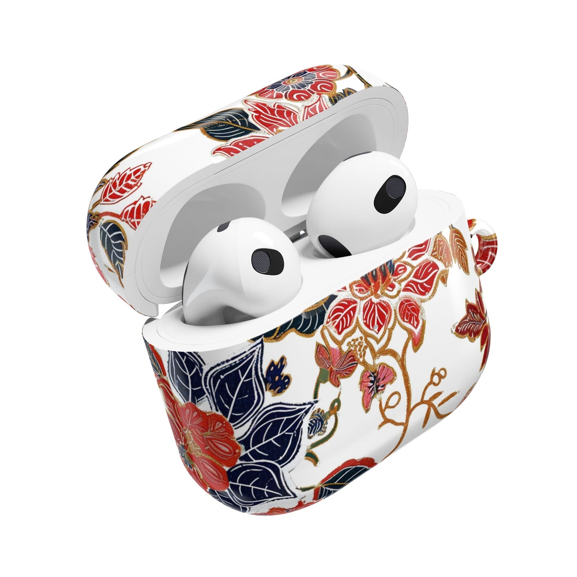 Floral Vintage AirPod Case — Red & Navy Botanical Protective Cover - DIGITAL X