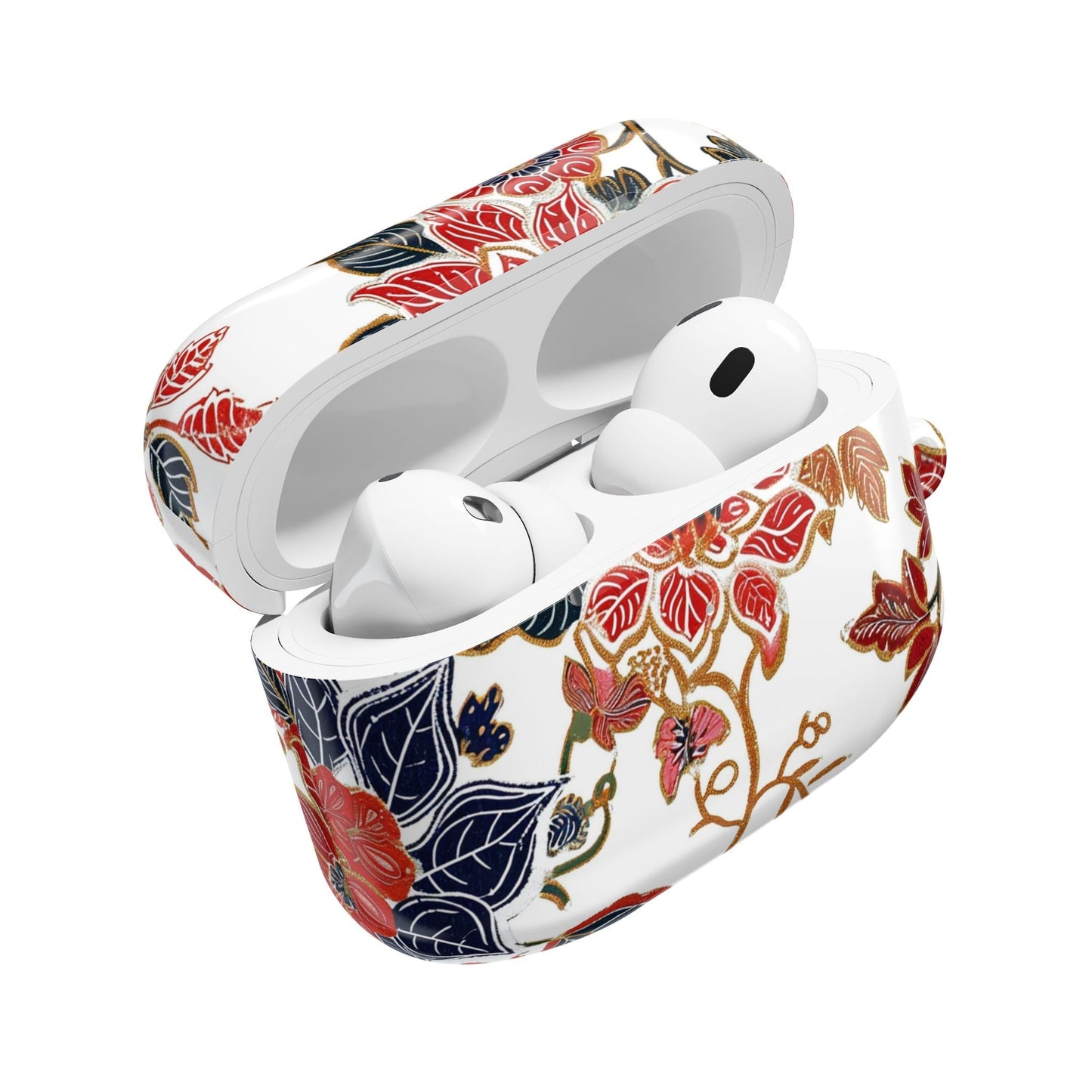 Floral Vintage AirPod Case — Red & Navy Botanical Protective Cover - DIGITAL X
