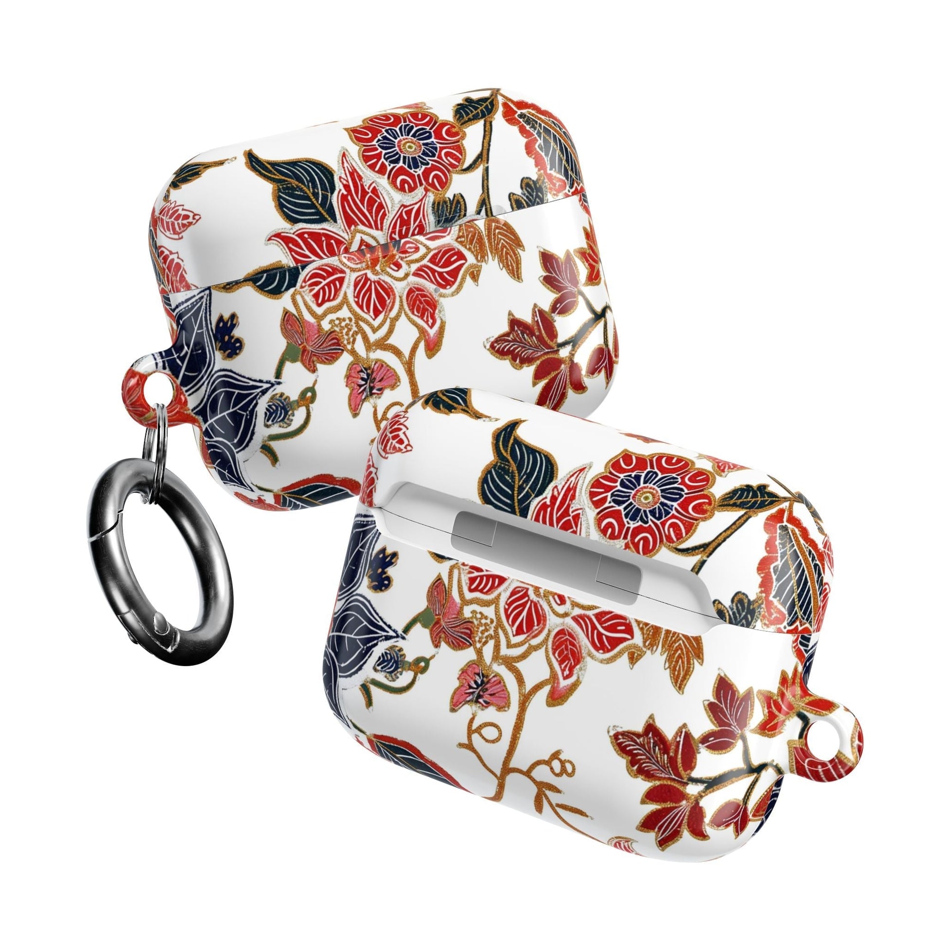 Floral Vintage AirPod Case — Red & Navy Botanical Protective Cover - DIGITAL X