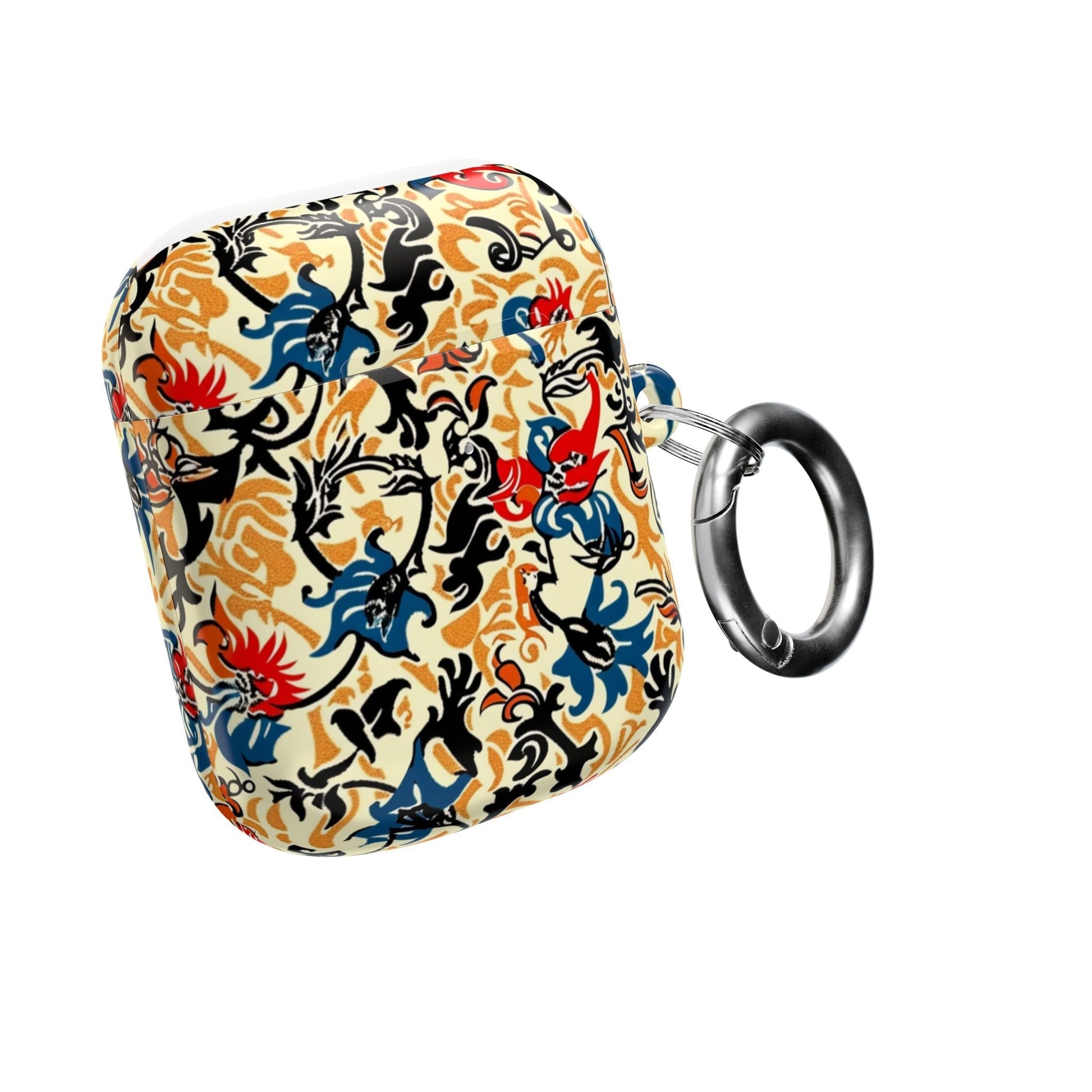 Floral Vintage AirPod Case – Retro Blue & Red Tattoo - Style Protection - DIGITAL X