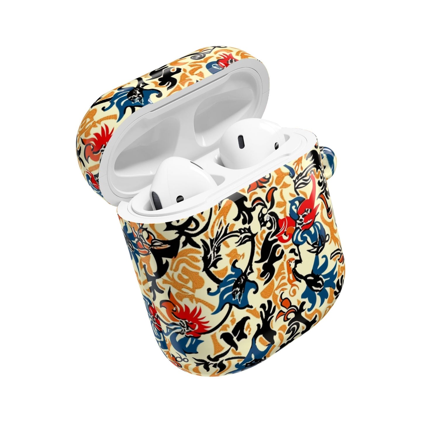 Floral Vintage AirPod Case – Retro Blue & Red Tattoo - Style Protection - DIGITAL X
