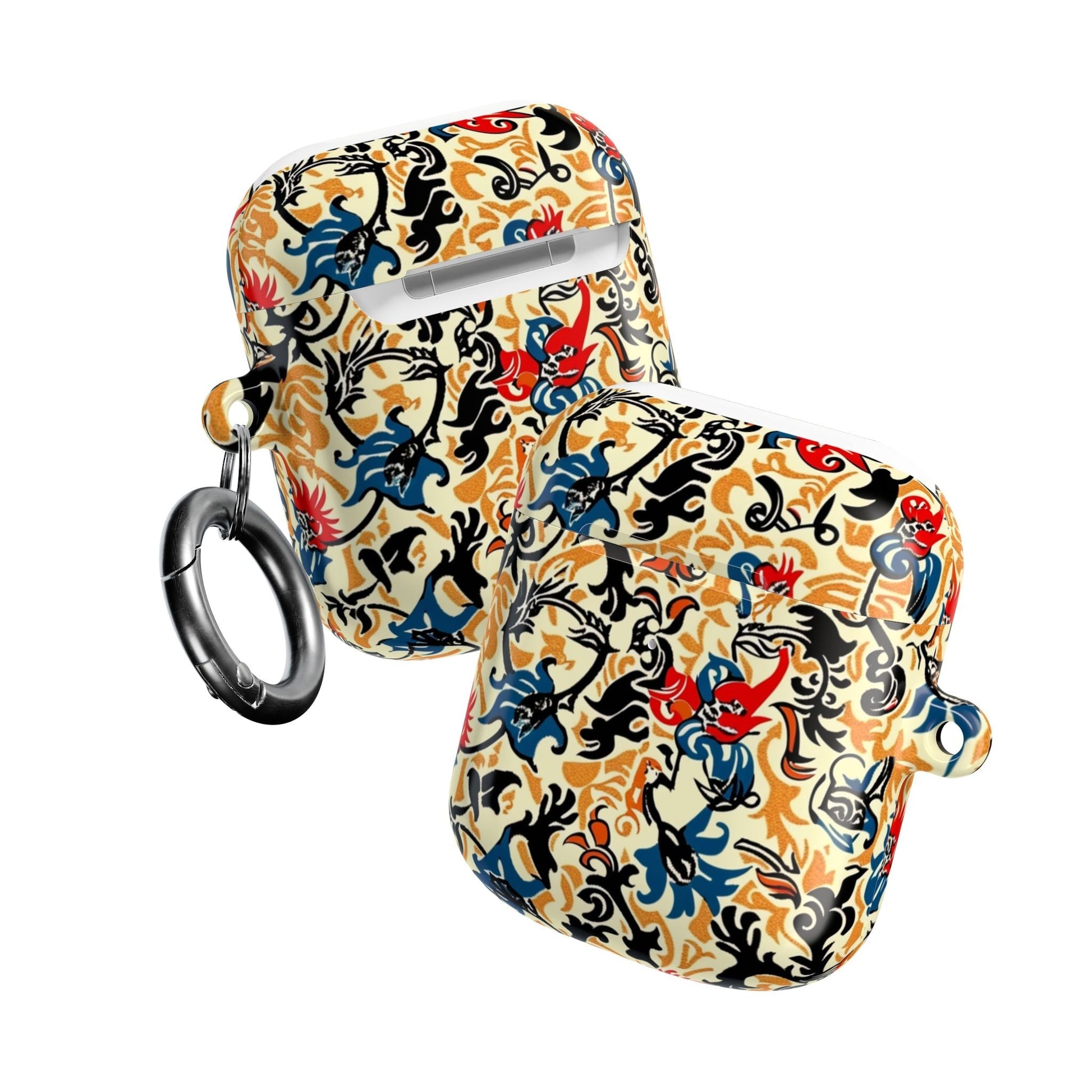 Floral Vintage AirPod Case – Retro Blue & Red Tattoo - Style Protection - DIGITAL X