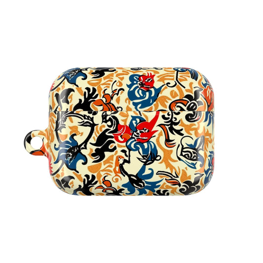 Floral Vintage AirPod Case – Retro Blue & Red Tattoo - Style Protection - DIGITAL X