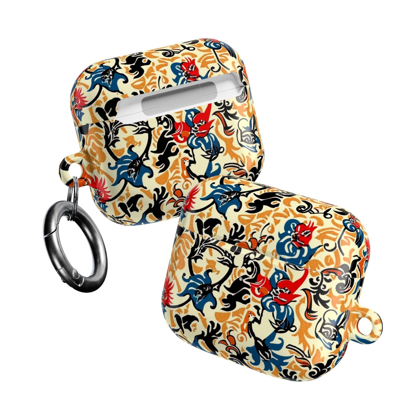 Floral Vintage AirPod Case – Retro Blue & Red Tattoo - Style Protection - DIGITAL X