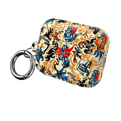 Floral Vintage AirPod Case – Retro Blue & Red Tattoo - Style Protection - DIGITAL X