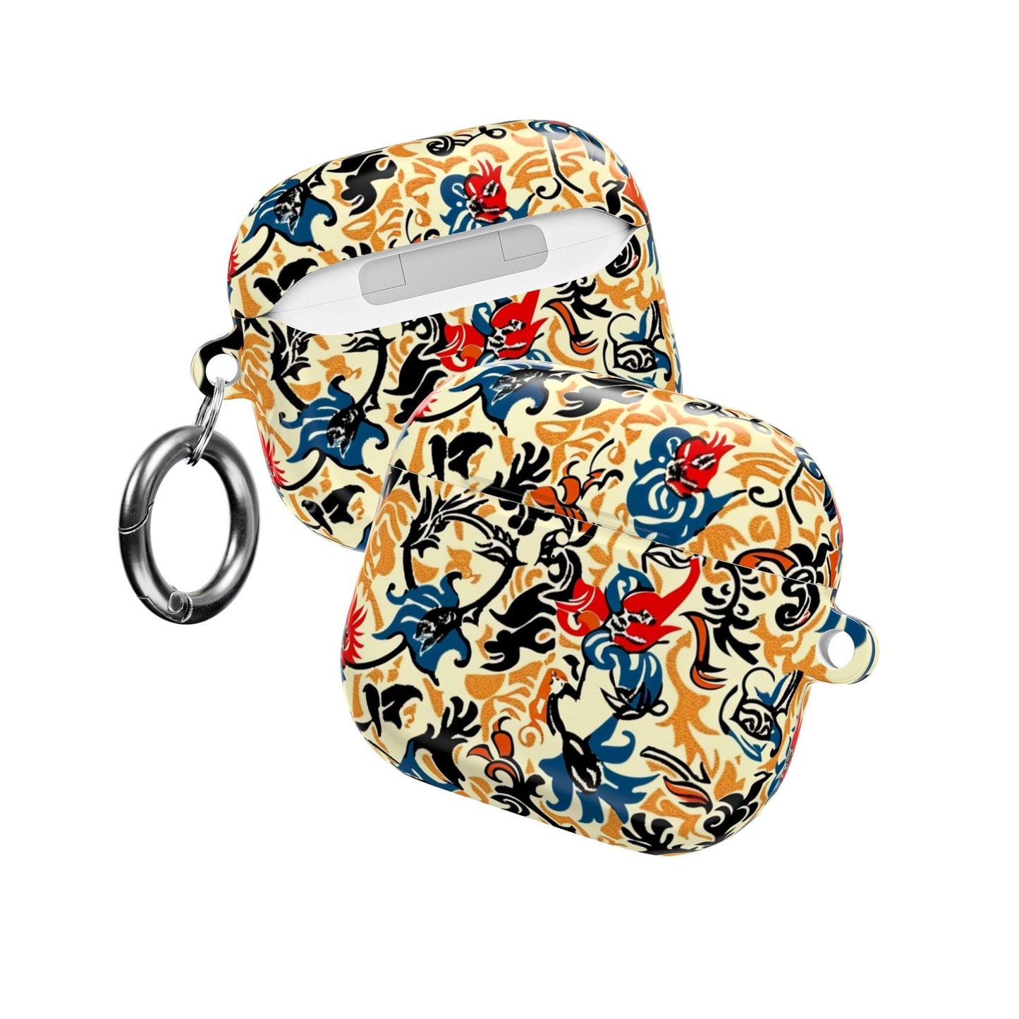 Floral Vintage AirPod Case – Retro Blue & Red Tattoo - Style Protection - DIGITAL X