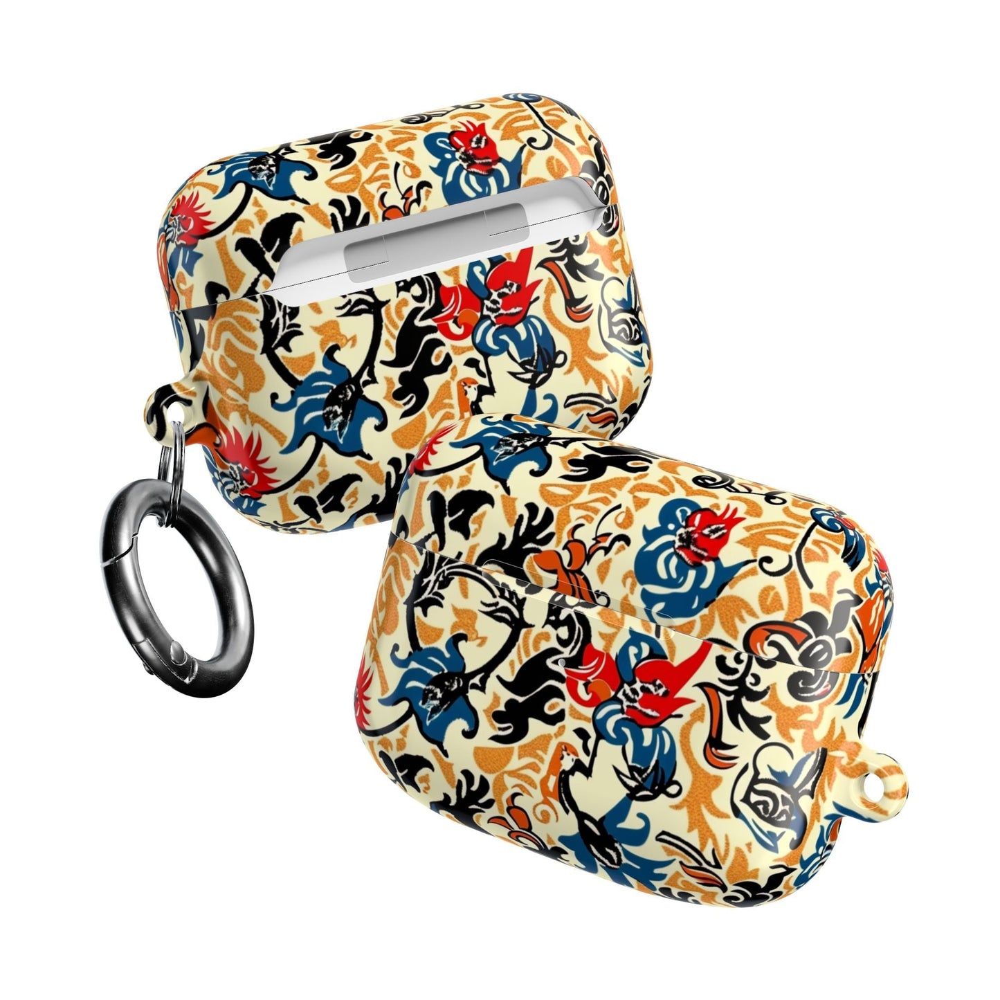 Floral Vintage AirPod Case – Retro Blue & Red Tattoo - Style Protection - DIGITAL X