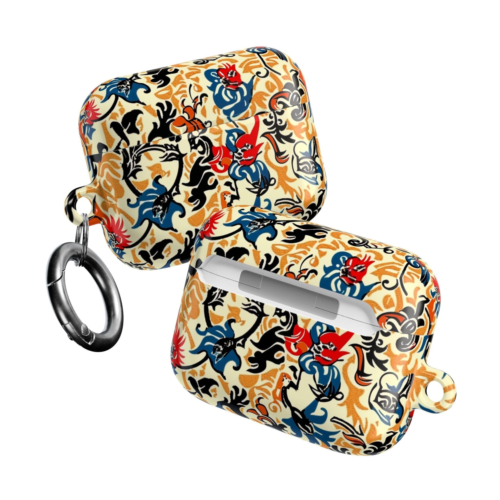 Floral Vintage AirPod Case – Retro Blue & Red Tattoo - Style Protection - DIGITAL X