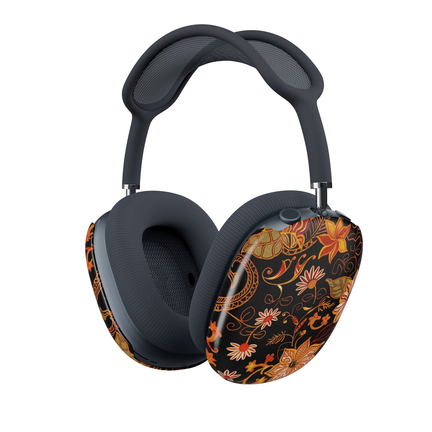 Floral Vintage AirPod Max Case — Black & Orange Botanical Earcup Covers - DIGITAL X
