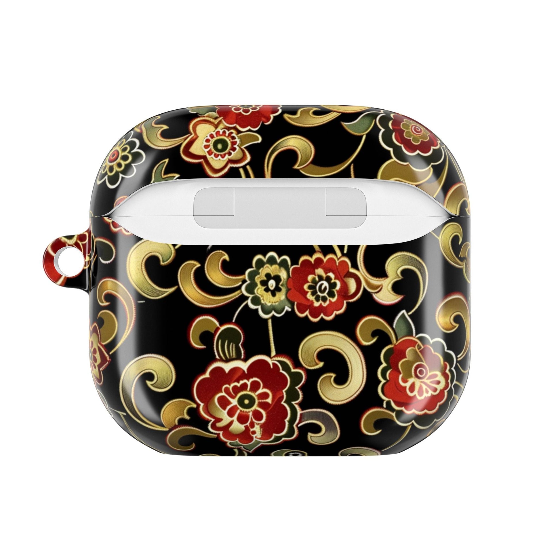 Floral Vintage Black AirPod Case – Oriental Red & Gold Pattern - DIGITAL X