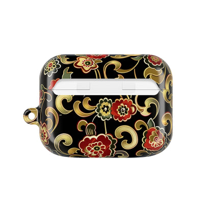 Floral Vintage Black AirPod Case – Oriental Red & Gold Pattern - DIGITAL X