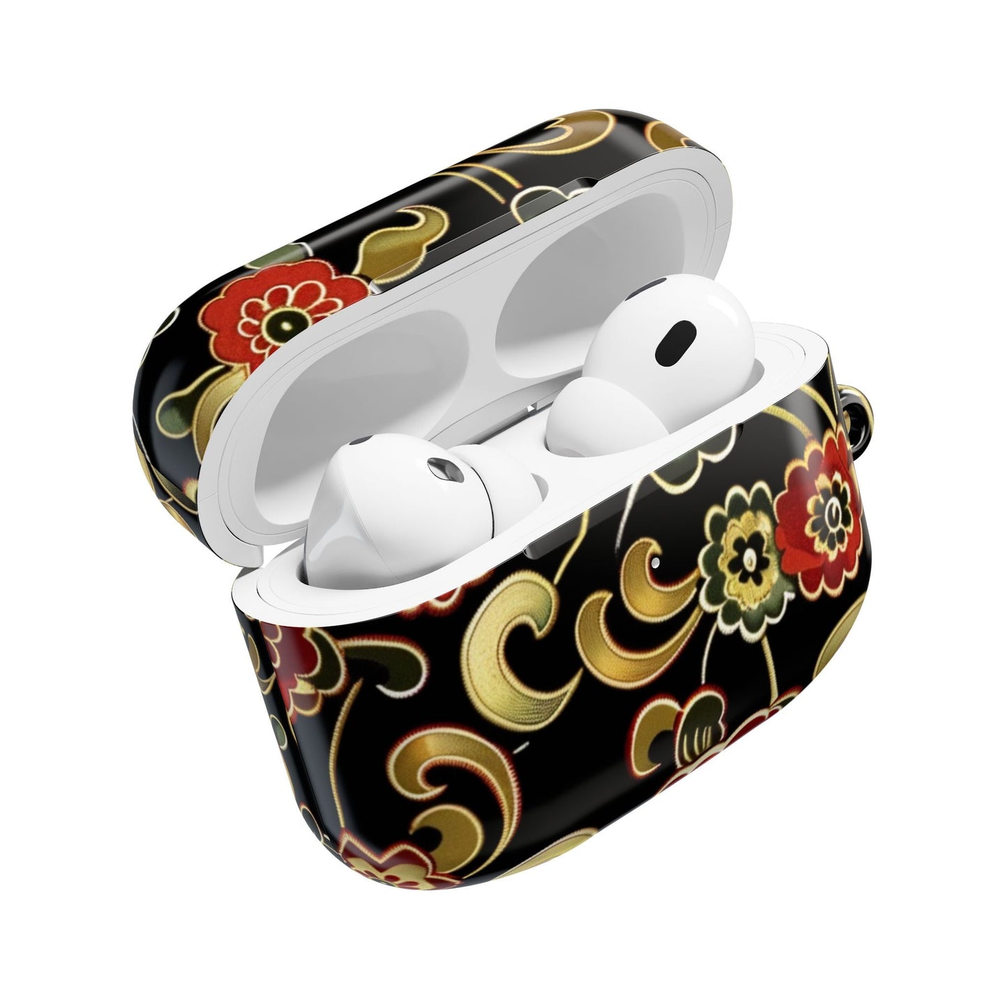 Floral Vintage Black AirPod Case – Oriental Red & Gold Pattern - DIGITAL X