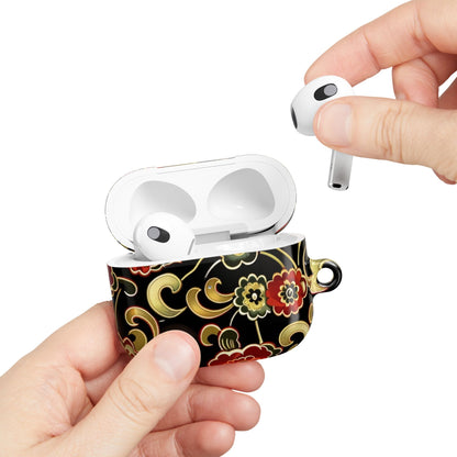 Floral Vintage Black AirPod Case – Oriental Red & Gold Pattern - DIGITAL X
