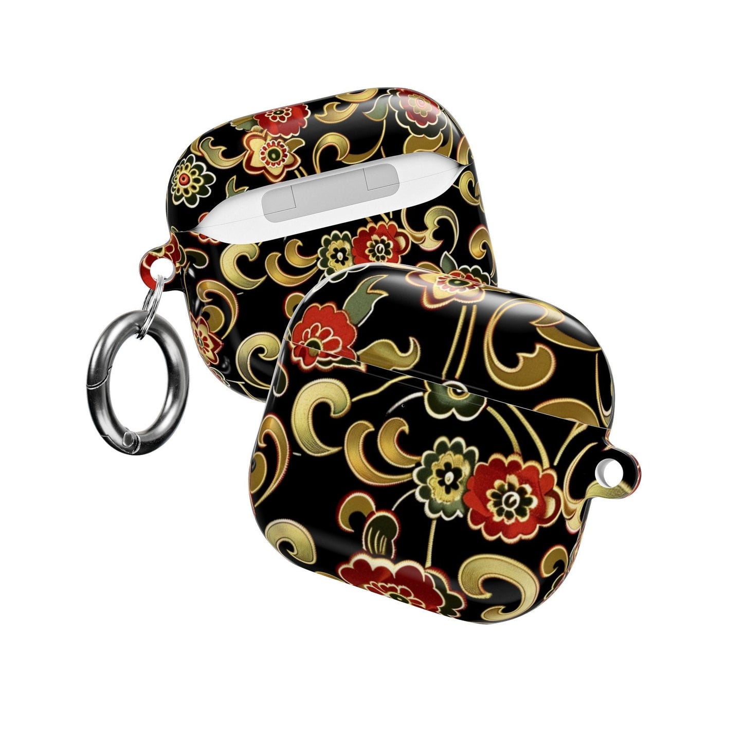 Floral Vintage Black AirPod Case – Oriental Red & Gold Pattern - DIGITAL X