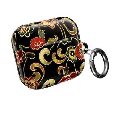 Floral Vintage Black AirPod Case – Oriental Red & Gold Pattern - DIGITAL X