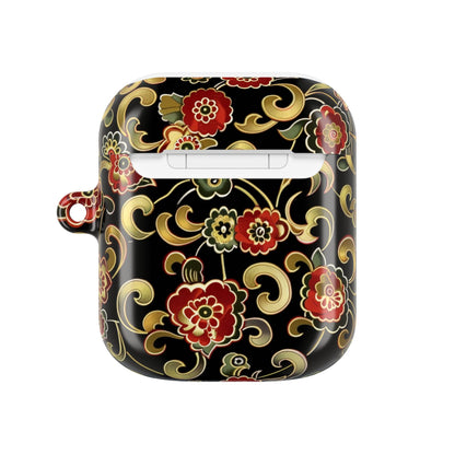 Floral Vintage Black AirPod Case – Oriental Red & Gold Pattern - DIGITAL X