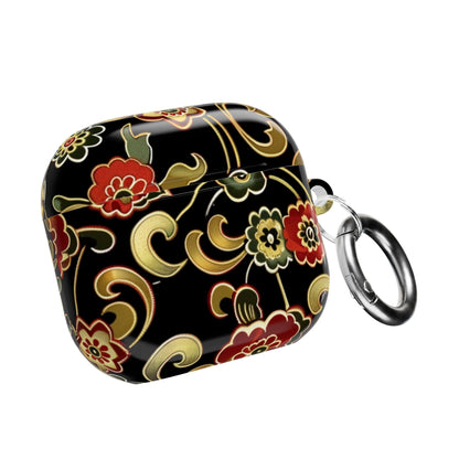Floral Vintage Black AirPod Case – Oriental Red & Gold Pattern - DIGITAL X