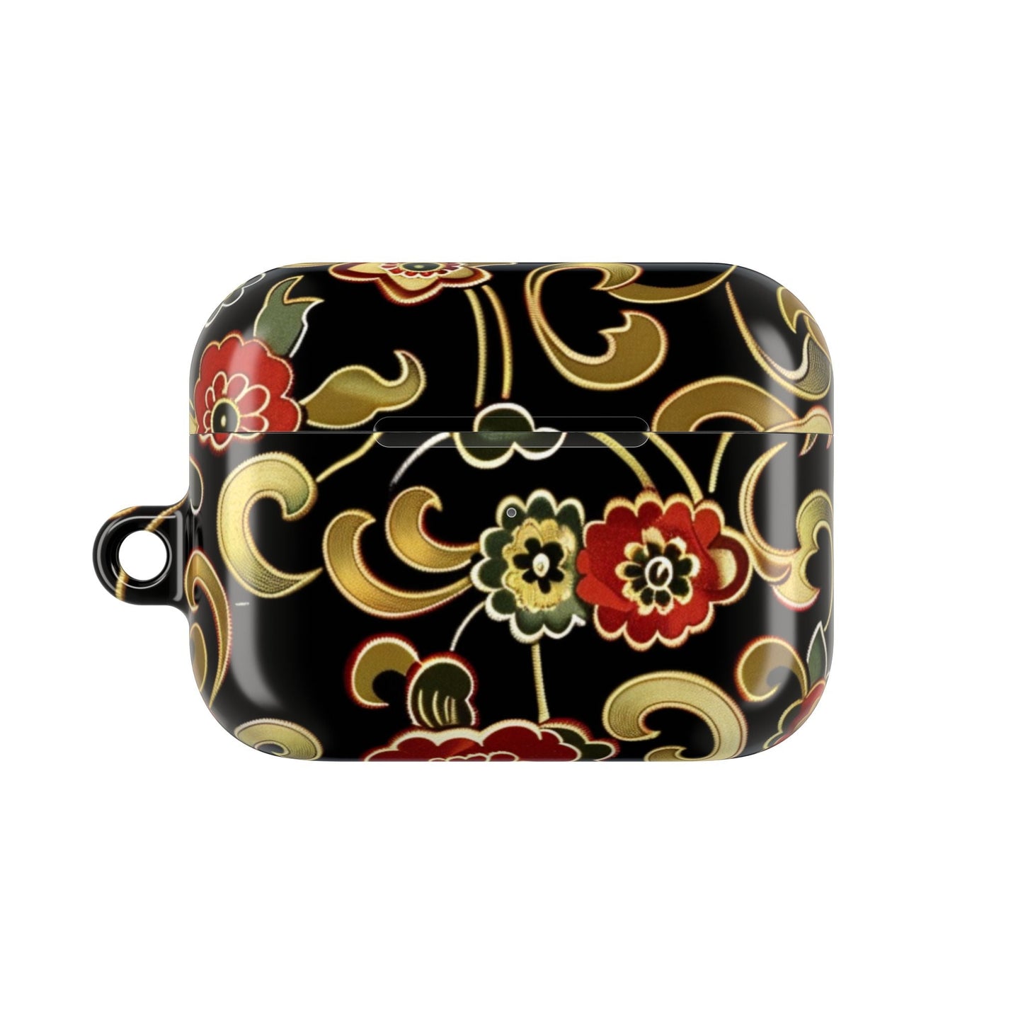 Floral Vintage Black AirPod Case – Oriental Red & Gold Pattern - DIGITAL X